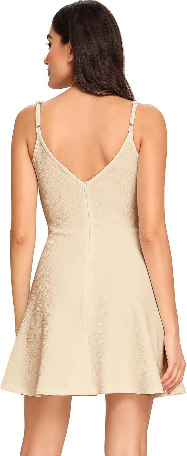 SheIn Women's V Neck Adjustable Spaghetti Straps Sleeveless Sexy Backless Dress: Clothing