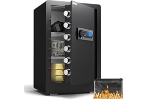 DAYI Biometric Fingerprint Safe Box, 3.0 Cubic Feet Home Safes with Fireproof Bag, Digital Touchpad Security Safe for Money Cash Documents, Dual Alarm System - DF-60 Plus