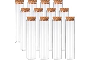 PATIKIL 60ml Test Tubes, 12pcs 4.72x1.18 Glass Clear Flat Bottom Test Tube Containers with Cork Stopper for Bead Party Candy Bath Salt Storage Scientific Experiment Plant Propagation