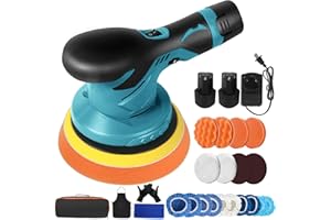 LOTKEY Cordless Car Buffer Polisher, Portable Buffer Polisher Kit with 2 High-Capacity Lithium Batteries, Car Polishing Buffing Machine 2000-5000 OPM,6 Variable Speed Used for Car Detailing/ Waxing/Polisher