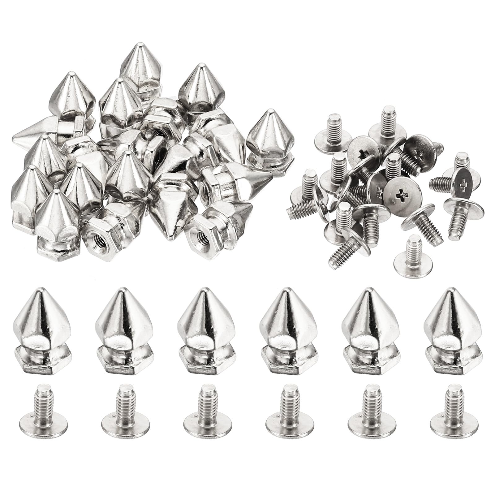 PATIKIL 14mm Studs for Clothing, 20 Sets Studs and Spikes Leather Rivets Cone Spikes Metal Screw Studs for Clothing Leather Crafts Fabric Shoes Punk Bag Leathercraft, 8x14mm, Silver Tone