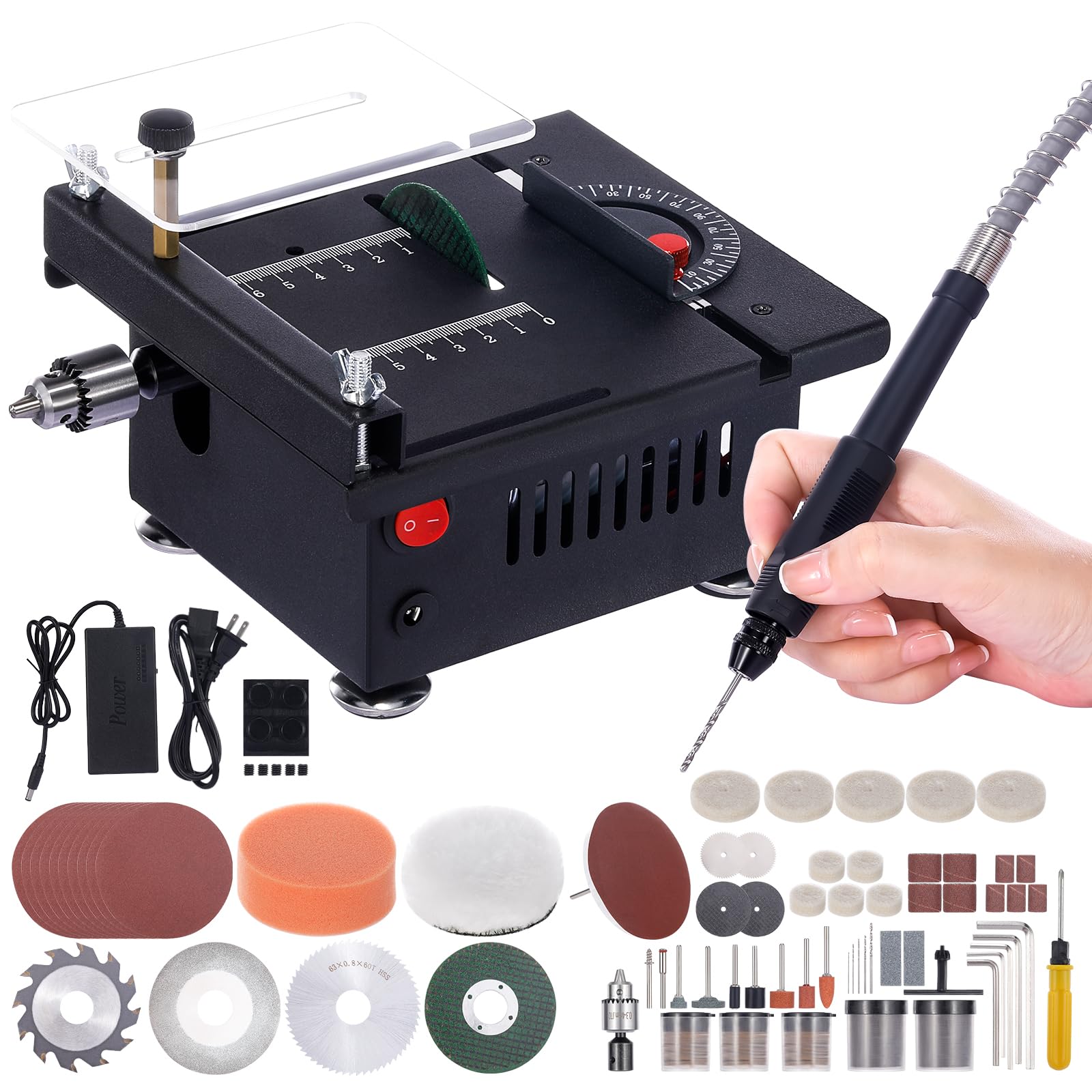 Photo 1 of Vislone 100W Mini Table Saw Desktop Electric Saw Cutter 7-Speed Angle Adjustable Lift Blade 0-0.63in(0-16mm) Cutting Depth with Blade Flexible Shaft for DIY Hobby Wood Plastic Acrylic Cutting