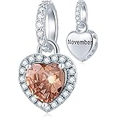 CHAWIN Birthstone Charms, 925 Sterling Silver Heart Dangle Charm, Sparkling CZ Compatible with Pandora Charm Bracelet, Necklace, Birthday Gifts for Women/Wife/Mother