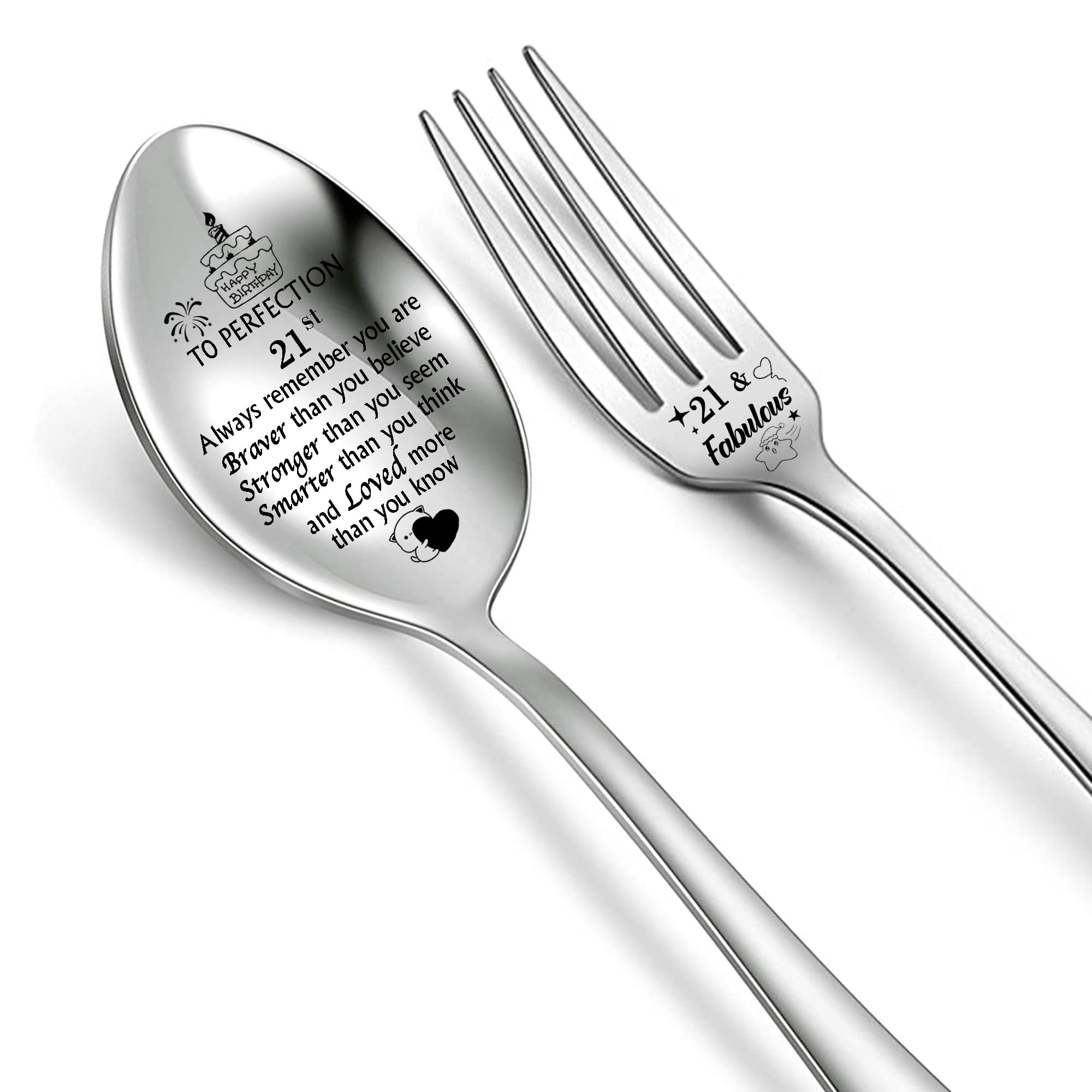 Soup Spoon Fork Set Coffee Spoons Ice Cream Dessert Forks Birthday Inspirational Gift Son Daughter Brother Sis Encourage Dessert Tablespoon Personalised Appreciate Bestie Friends to Perfection (21st)