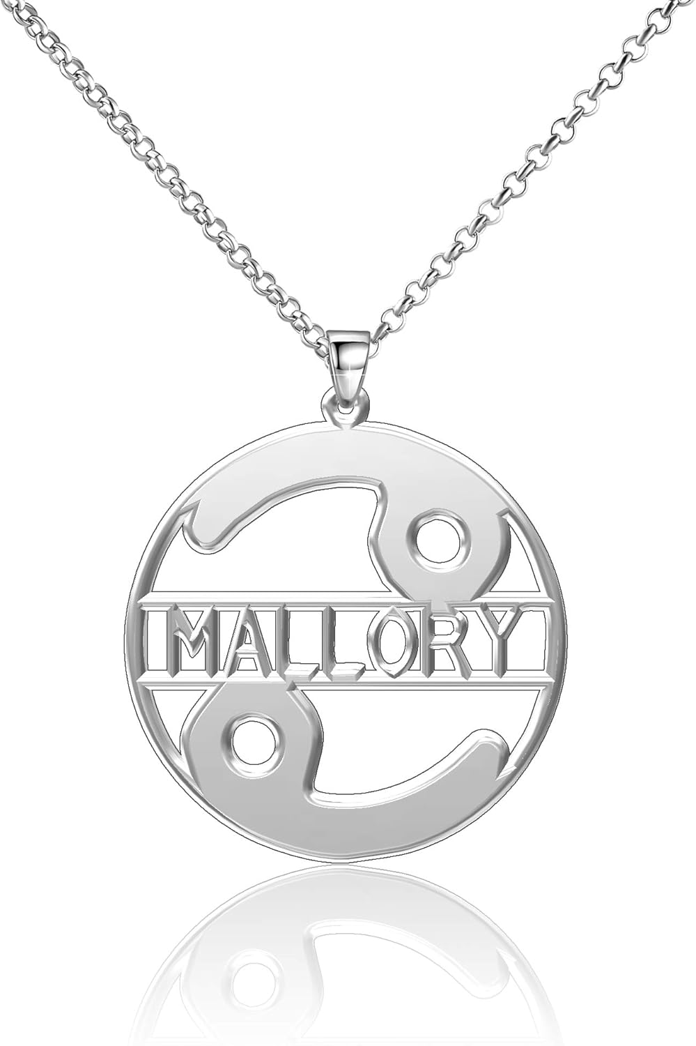 LoEnMe Jewelry Silver Plated Cancer 12 Constellations Personalized 14k Custom Color Circle Friendship Name Necklace