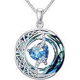 TOUPOP Birthstone Necklace 925 Sterling Silver Moon and Star Pendant with Blue Crystal Celtic Moon Jewelry Anniversary Birthday Gifts for Women Mom Wife Her