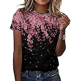 joo meryer Women's Plus Size Cherry Blossom Sakura Flower Printed Short Sleeve T-Shirt S-6X