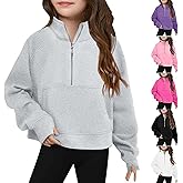 Dizorp Girls Half Zipper Sweatshirts Cute Trendy Fall Pullover Crop Tops for Teen Girls Long Sleeve Sweater Thumb Hole