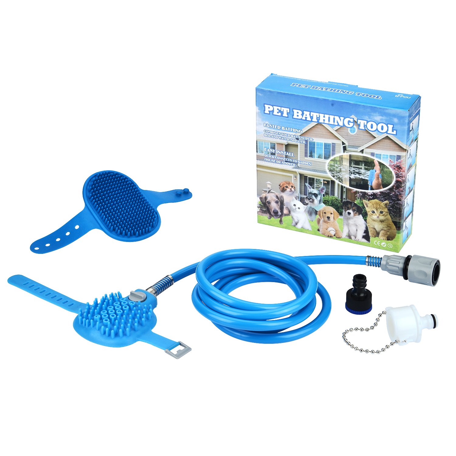 MABOLON Pet Shower Sprayer-Pet Bathing Tool for Dog, Multi-Functional Combination Shower Sprayer and Scrubber with Massage Glove, Indoor and Outdoor Use