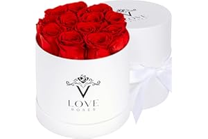 VLove® Forever Roses in a Box | Real Roses Forever Flowers Box | Naturally Preserved Flowers | Preserved Rose Box | Eternal Rose That Last A Year | Rosas Eternas | Eternal Rose Gifts for Her (Red)