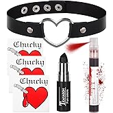 Go Ho Horror Bride Body Paint Makeup Set with Black Lipstick, Adjustable PU Leather Choker, Fake Blood Spray, 3PC Bloody Love Stickers - Halloween Costumes Gothic Bride Punk Accessories Kit