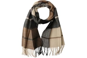 NUOHEMULE 100% Merino Wool Plaid Tassel Scarf for Women and Men, Winter Warm Long Scarves, Large Travel Blanket Scarf Wrap in Gift Box
