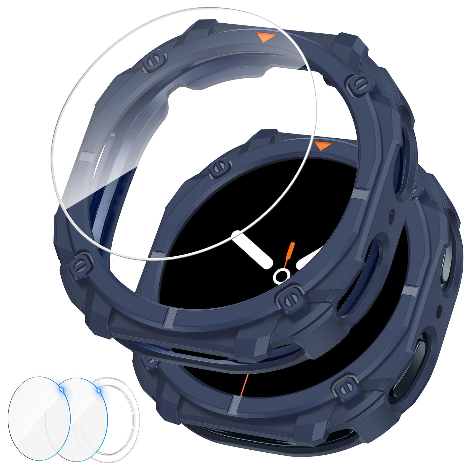 Goton Rugged Case for Samsung Galaxy Watch 8 Screen Protector 40mm - Soft TPU Bumper Face Cover + 2 Tempered Glass Film for Galaxy Watch 8 40mm Accessories Blue