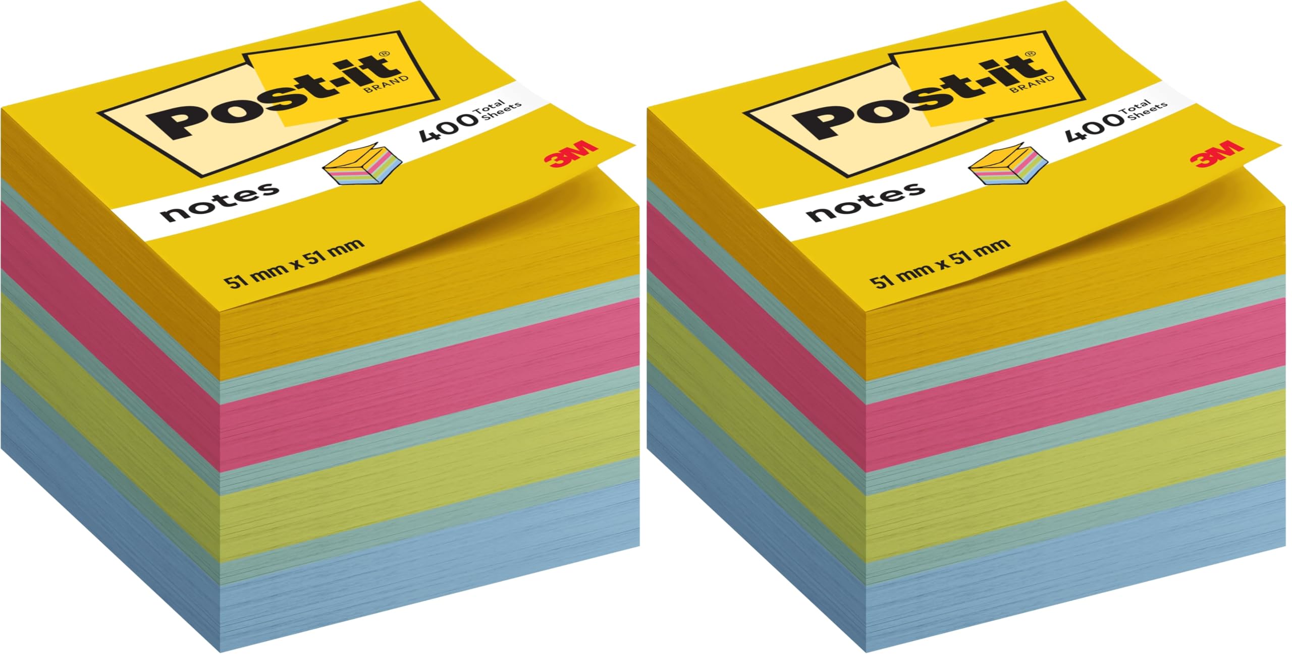 Post-it Notes Mini Cube, Ultra Colours, 51 mm x 51 mm, 400 Sheets - Self-Stick Notes for Note Taking, to Do Lists & Reminders (Pack of 2)