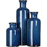 Ceramic Vase Set Home Decor - 3Pcs Modern Rustic Boho Geometric Blue Flowers Vase Decoration, Shelf Decor, Farmhouse Living Room Decoration, Decorative Gift Cynkeyee