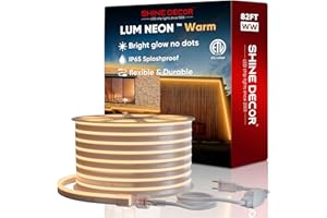 Shine Decor 82FT/25M LED Neon Rope Lights, Warm White AC 110V-120V Neon Strip Lights, 8x16mm Cuttable Waterproof SMD2835 120LEDs/M Indoor Outdoor Light Strips, DIY Ambiance Lighting Decoration