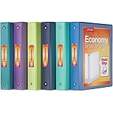 Cardinal 3 Ring Binders, Binders for School and Office, Durable 1.5 Inch, Holds 350 Sheets, ClearVue Presentation View, Non-Stick, Blue and Green Assortment, 6 Pack (1002480)