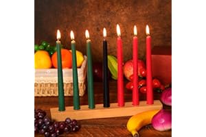 MTLEE 21 Pcs 10 Inch Kwanzaa Kinara Set Kwanzaa Candles 3 Red 3 Green 1 Black Tapered Candles Unscented and 1 pcs Wooden Candlestick Holders with 7 Holes for Kwanzaa Party Rustic Farmhouse Decoration