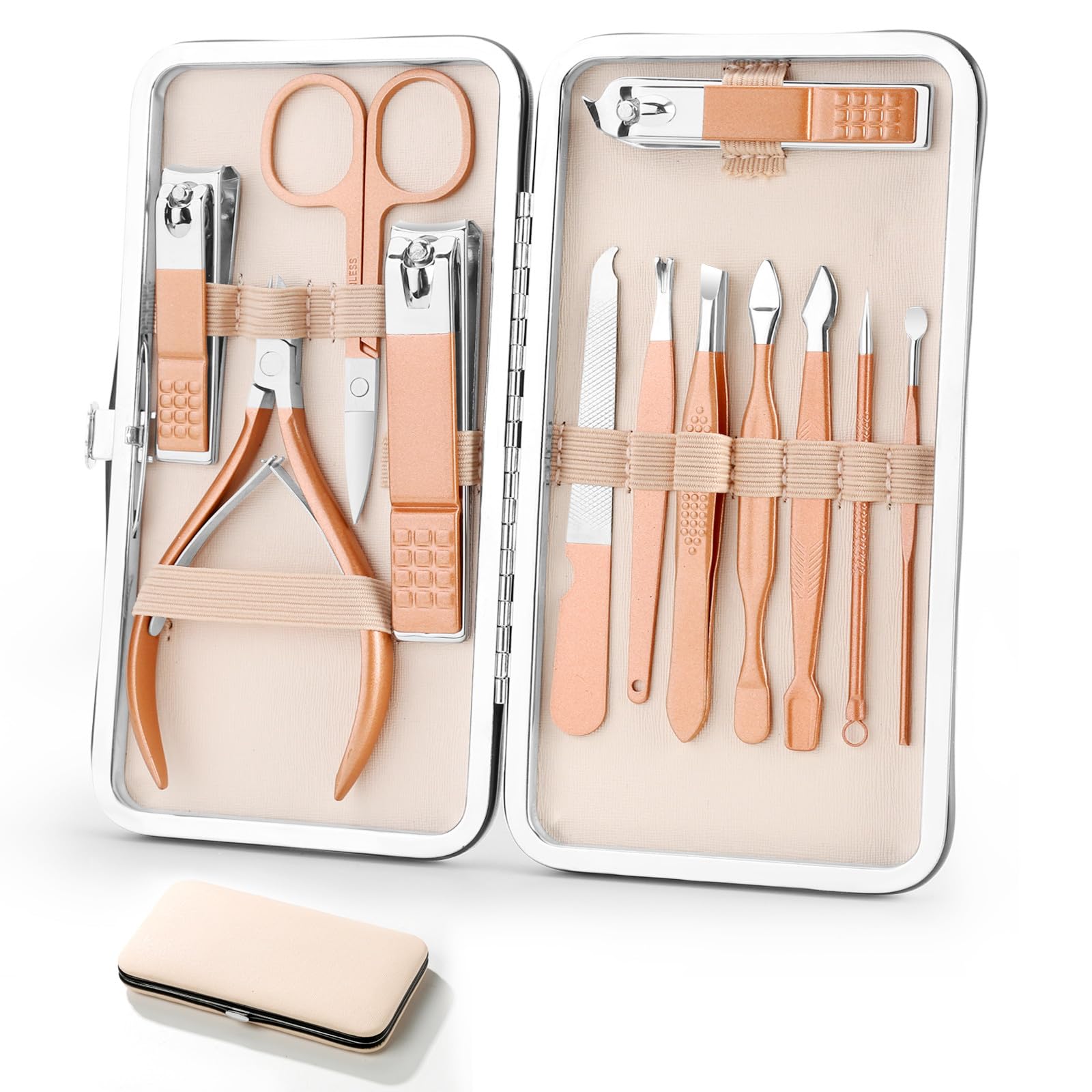 Professional Manicure Pedicure Set 12in1 Nail Care Kit with Stainless Steel Nail Clippers Cuticle Trimmer Grooming Manicure Pedicure Tools for Women Ultra Sharp Sturdy Personal Care Tools Travel Case