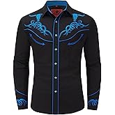 DIFICIL SLOG Men's Embroidered Exquisite Bull Head Western Cowboy Shirt Long Sleeve Regular Fit Snap Button Down Shirts