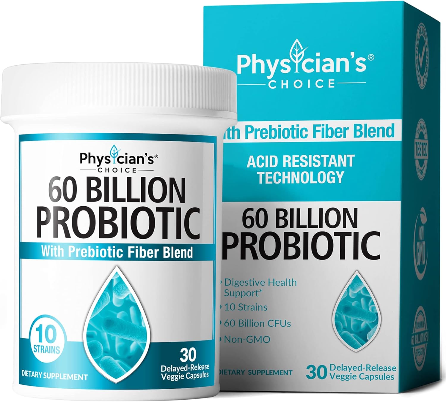 Probiotics 60 Billion CFU - Probiotics for Women, Probiotics for Men and Adults, Natural, Shelf Stable Probiotic Supplement with Organic Prebiotic, Acidophilus Probiotic: Health & Personal Care