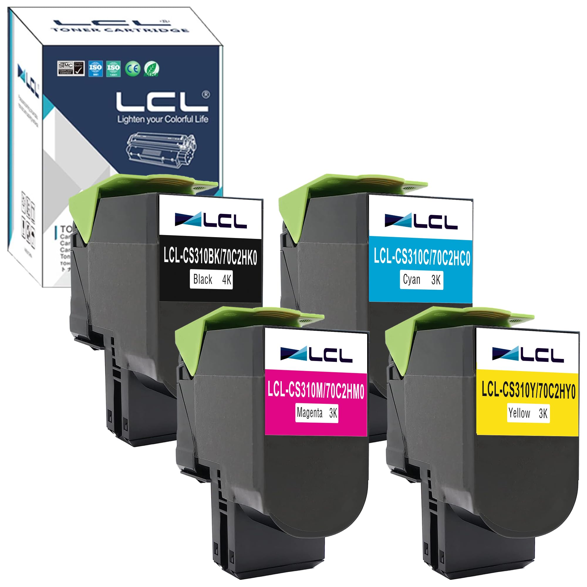 LCL CS310 CS410 Toner Cartridge Replacement for Lexmark 70C2HK0 70C2HC0 70C2HM0 70C2HME for Lexmark CS310 CS310n CS310dn CS410 CS410n CS410dn Cs410dtn CS510 CS510dte CS410nw (4PK KCMY)
