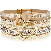 QIUTIMIY Leather Bracelets for Women Trendy Boho Cuff Bracelet Layered Bangle with Clasp Hand Wrist Jewelry Western