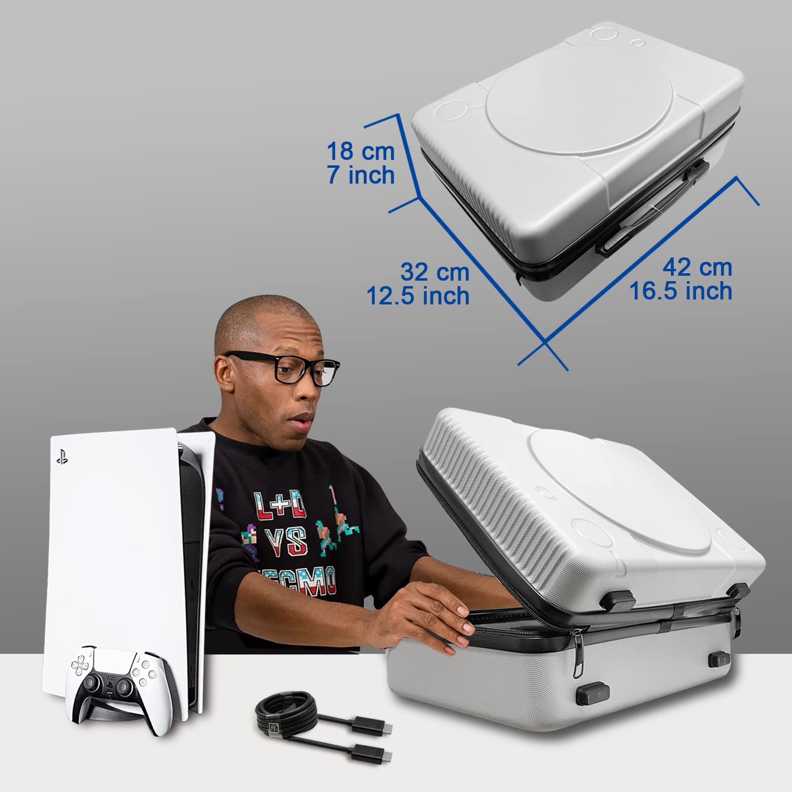 PS5 Carrying Case, Compatible with PlayStation 5 Console/Controllers/Headset/Games - Protective Travel Case with Hard Shell & Customized Foam for Storage (Classic PS1 Style) - Not for PS5 Slim