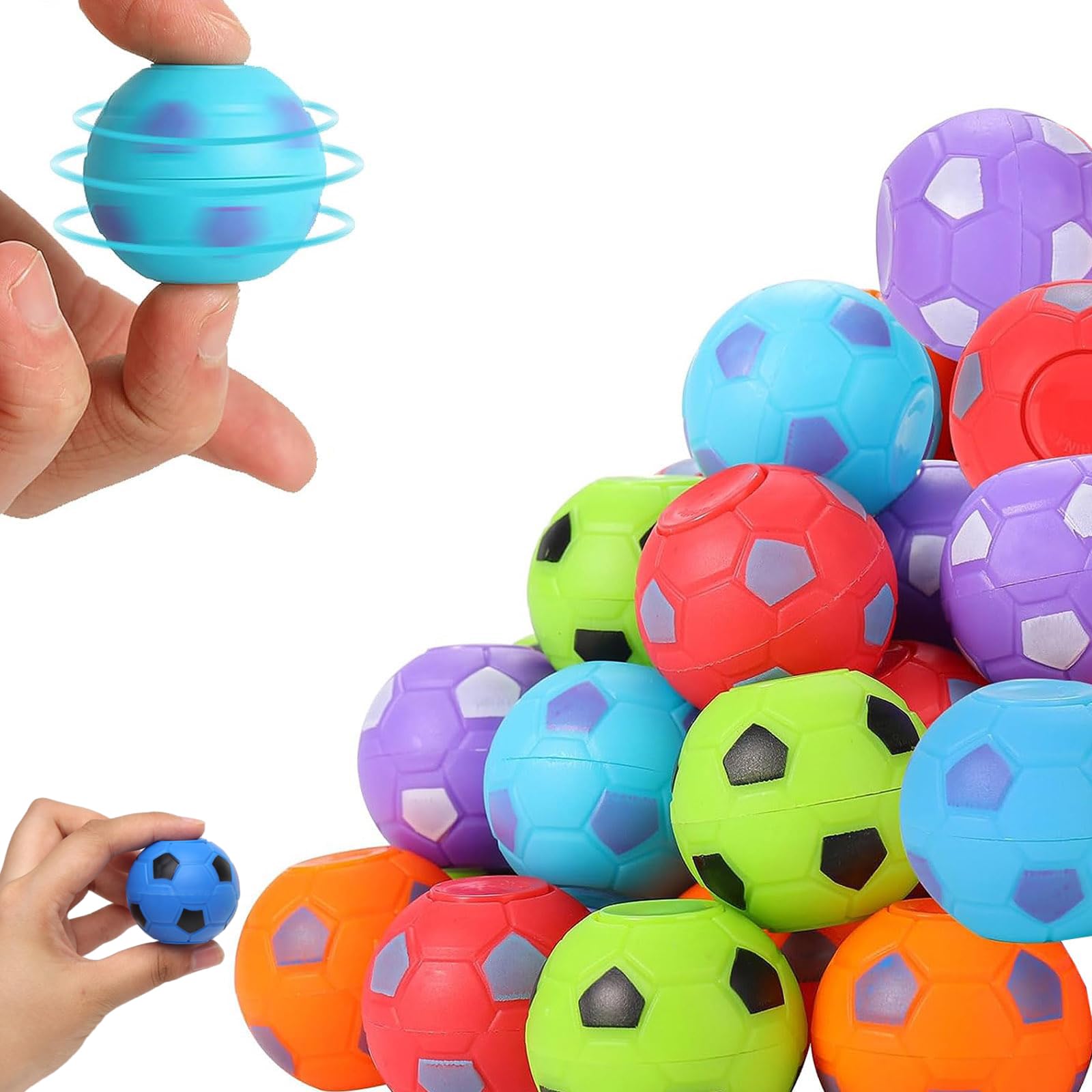 24 PCS Football Party Bags Fillers, Mini Fidget Spinner Soccer Balls for Boys & Girls, Fun Fidget Toys Rotatable Hand Soccer Balls Gifts for Boys Toys Football Favours (Random Color)