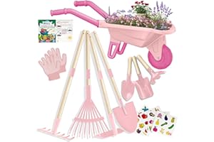 Qtioucp Kids Gardening Tools Outdoor Toys Set Backyard Play with Wheelbarrow Educational STEM Learning Pretend Toys Outdoor Indoor for Toddlers Kids Boys Girls