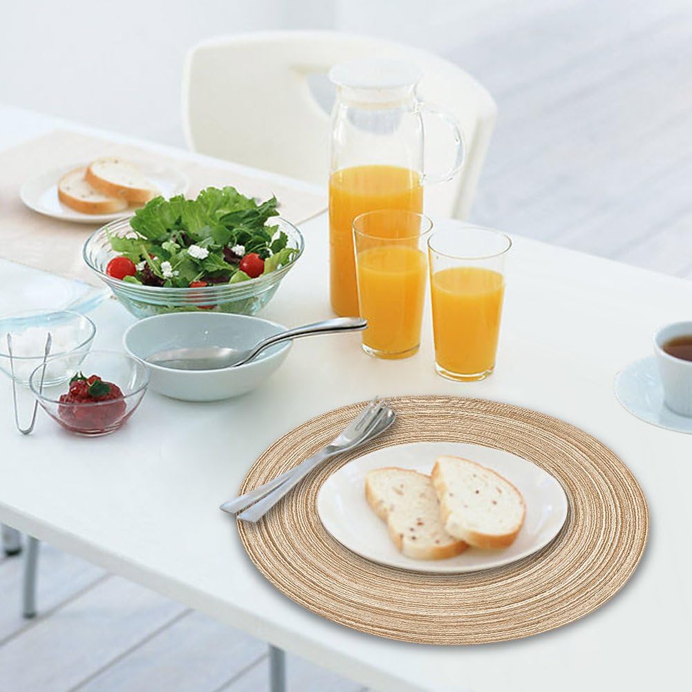 famibay Round Placemats, Round Braided Place Mats for Dining Table Heat Insulation Table Mats for Kitchen 15 inches(Khaki,Set of 6): Home & Kitchen