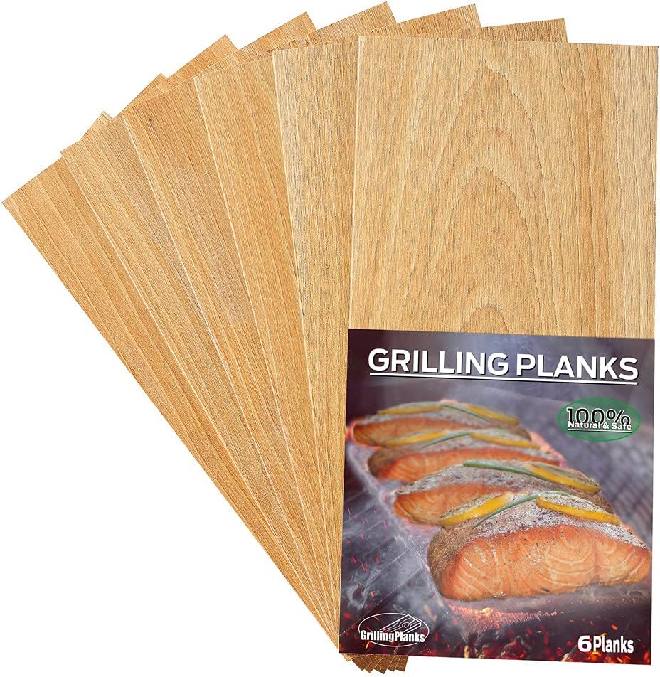 GrillingPlanks Cedar Planks for Grilling Salmon, Fish, Meat and Veggies. Add Extra Smoke and Flavor, Fast Soaking, Easy Using Cedar Grilling Planks 6 Pack. : Garden & Outdoor