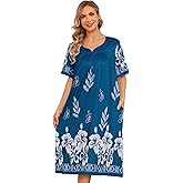 House Dresses for Women Short Sleeve with Pockets Floral Print Mumu Nightgown Lounge Dress