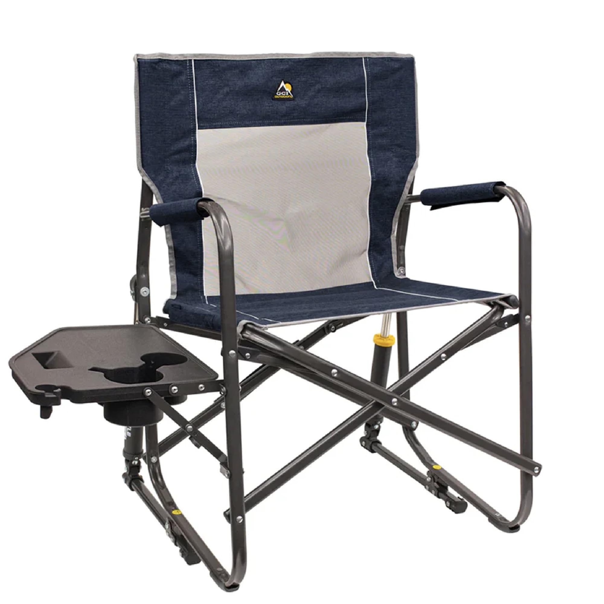 Photo 1 of GCI OUTDOOR Freestyle Rocker with Side Table Camping Chair | Portable Folding Rocking Chair with Solid, Durable Armrests, Drink Holder & Comfortable Backrest — Heathered Indigo