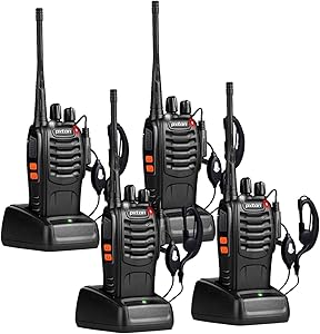 pxton Walkie Talkies Long Range for Adults with Earpieces,16 Channel Walky Talky Rechargeable Handheld Two Way Radios with Flashlight Li-ion Battery and Charger（4 Pack）