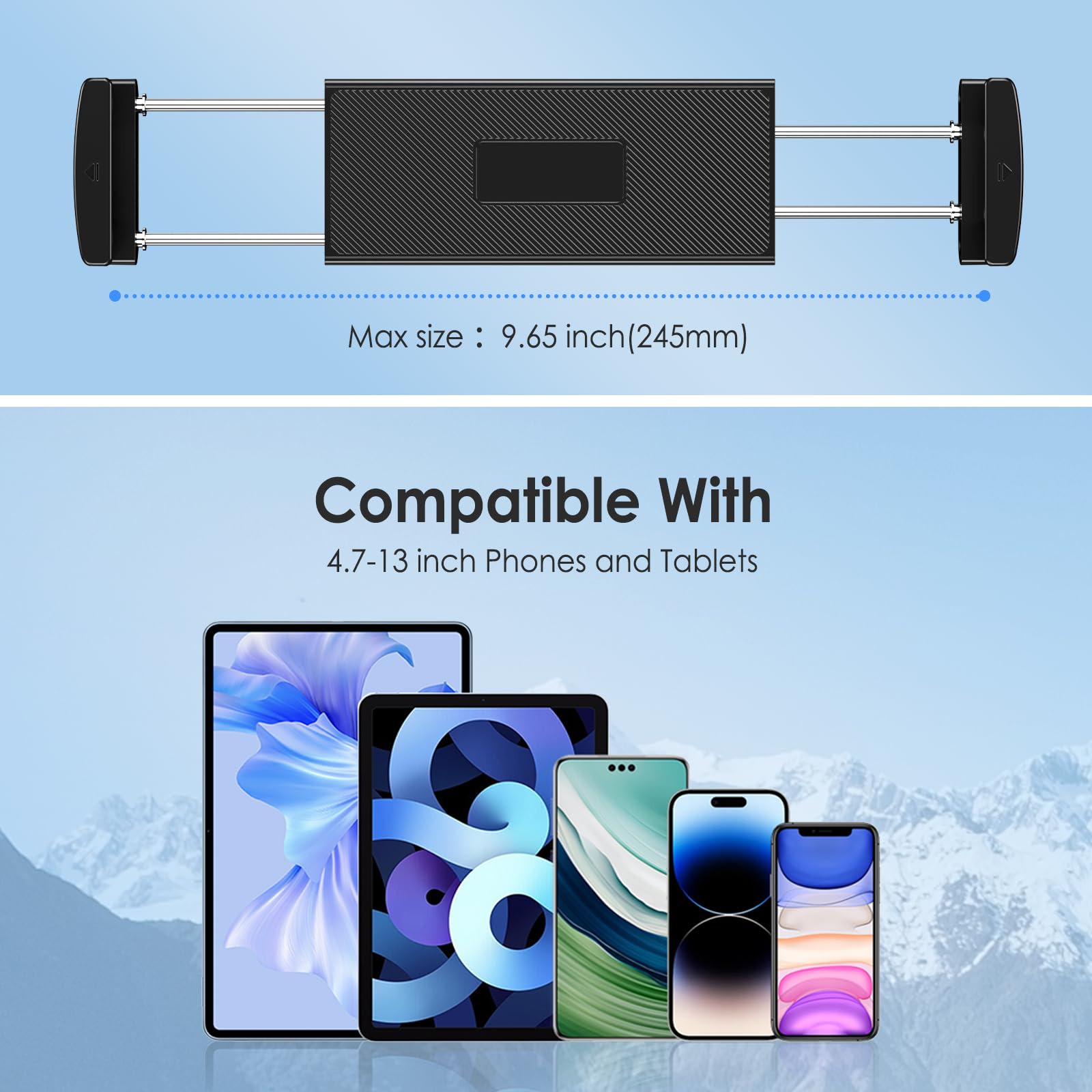 Tablet Wall Mount Holder, Aluminium Extendable iPad Wall Holder, with 360°Rotating Base Adjustable and Foldable for iPad Pro Air Mini, Galaxy Tab, All 4.7-13