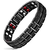 Mahnco Magnetic Bracelet for Men Adjustable Titanium Steel Men’s Bracelet with Double Rows Effective 4 Elements Magnets & Remove Tool (Black Classic)