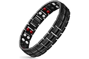 Mahnco Magnetic Bracelet for Men Adjustable Titanium Steel Men’s Bracelet with Double Rows Effective 4 Elements Stones & Remove Tool (Black Classic)