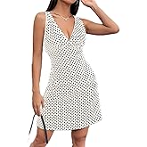 RoseSeek Women's Polka Dots V Neck Tank Dress Sleeveless Summer A Line Dresses Sexy Mini Dress