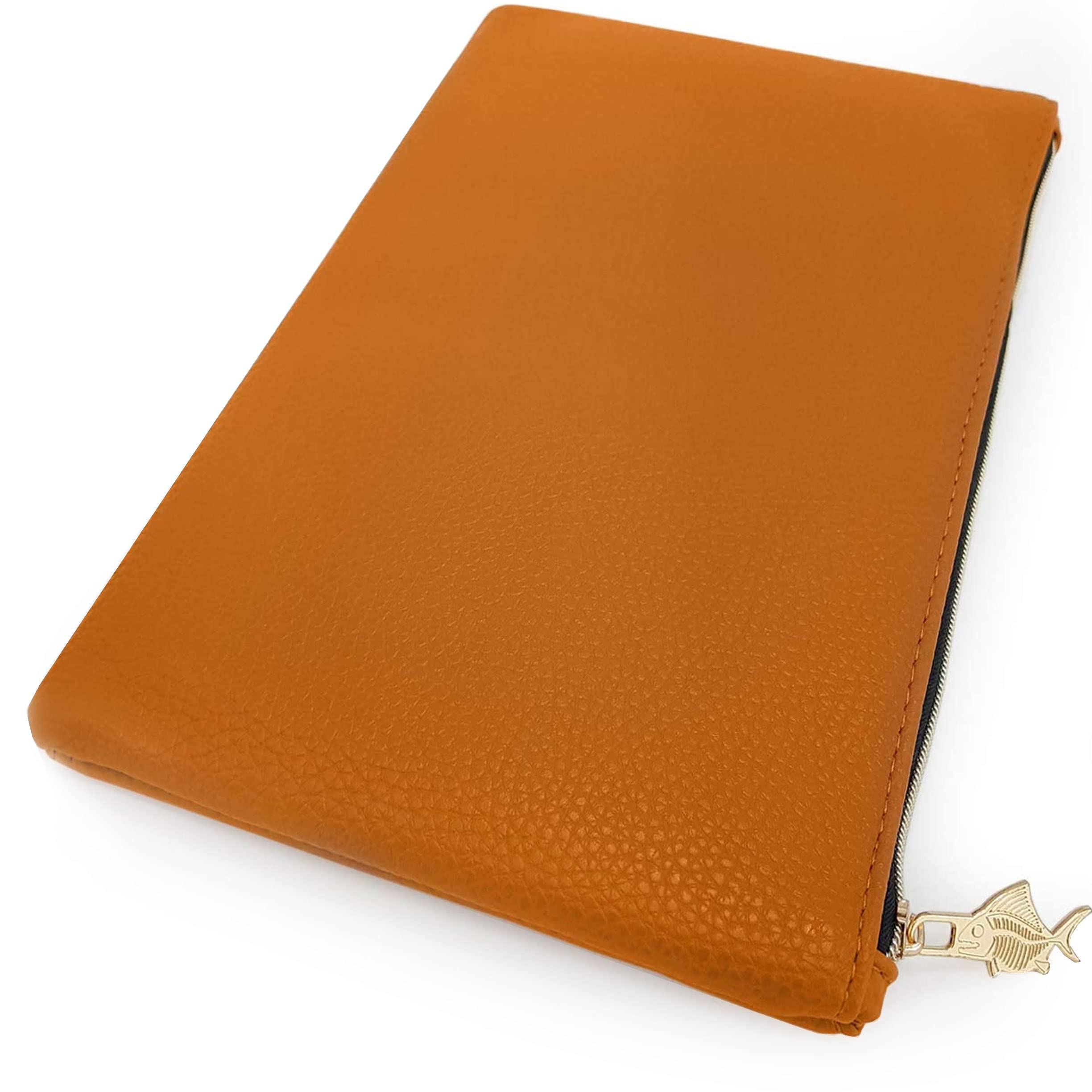 Fat Belly Fish Faux Leather/Leather Look Pencil Case - Tan Brown Large