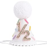 LINGANA Donut 1/2 Birthday Hat - Sweet 6 Months Birthday Party Decorations,Colorful Donut White Cone Hat,Half Way To One Cake Smash Photo Props,Gold Glitter Number 1/2 Party Crown