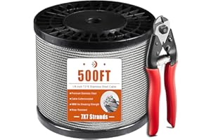 YSAEKYEO 500FT 1/8" Stainless Steel Cable with a Cutter, Silver T316 Wire Rope Cable for Deck Cable Railing Kit, 1850 lb Breaking Strength, 7x7 Strands Aircraft Cable for Stair Fence Deck Railing