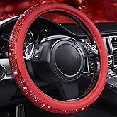 CAR PASS Bling Diamond Leather Steering Wheel Cover, with Bling Sparkly Crystal Glitter Rhinestones Universal Fit 14" 1/2-15" Car Wheel Protect for Women Girl Fit Suvs,Vans,Sedans,Cars,Trucks, Red