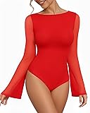 MANGOPOP Women's Boat Neck Bell Sleeve Bodysuit
