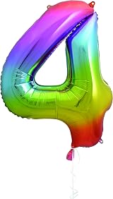 Unique 4-Shaped Rainbow Foil Balloon 86cm Birthday Party Decor view 3