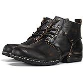 Psanfawq Motorcycle Boots Men Fashion Leather Ankle Chukka Boots Casual Riding Lace up Shoes AF001-3