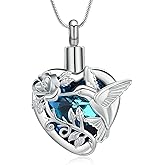 mingkejw Hummingbird Urn Necklace for Ashes Heart Cremation Jewelry for Women Men Stainless Steel Memorial Necklaces Ash Holder for Human Pets Keepsake Jewelry for Loved Ones with Fill Tool