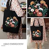 MAMUNU Canvas Tote Bag Embroidery Kit for Beginners Floral Pattern Black view 2