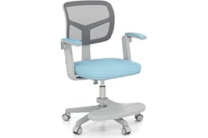 Costzon Kids Desk Chair, Student Ergonomic Computer Chair with Wheels, Footrest, Adjustable Height, Flip-up Armrests & Soft Removable Cushion, Swivel Rolling Kids Office Chair for 3-15 (Blue)