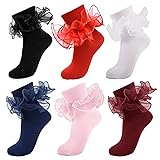 MKYSZLT White Ruffle Socks for Women Black Double